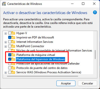 activar plataforma del hipervisor de Windows 11